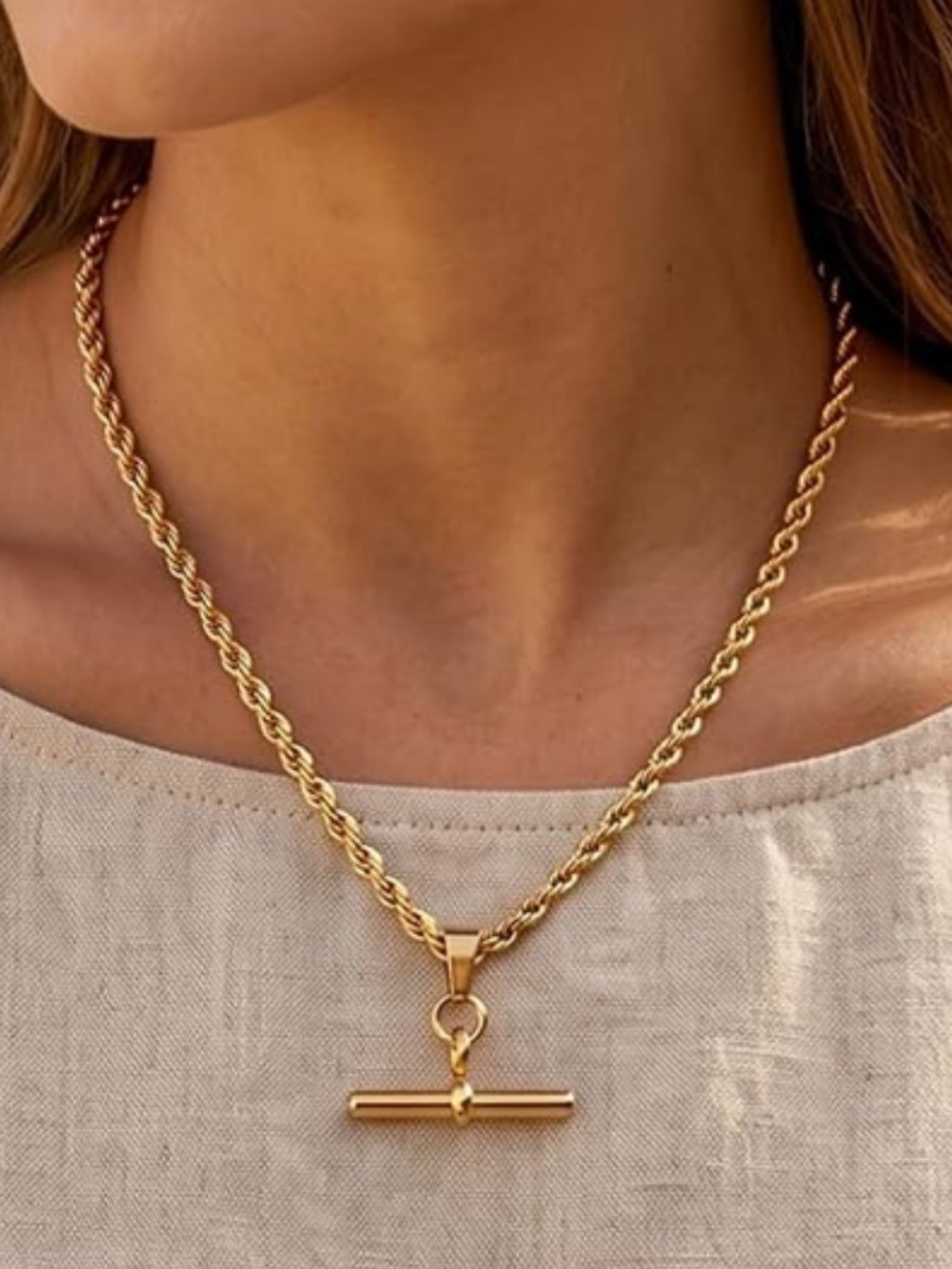 Gold T-Bar Rope Necklace